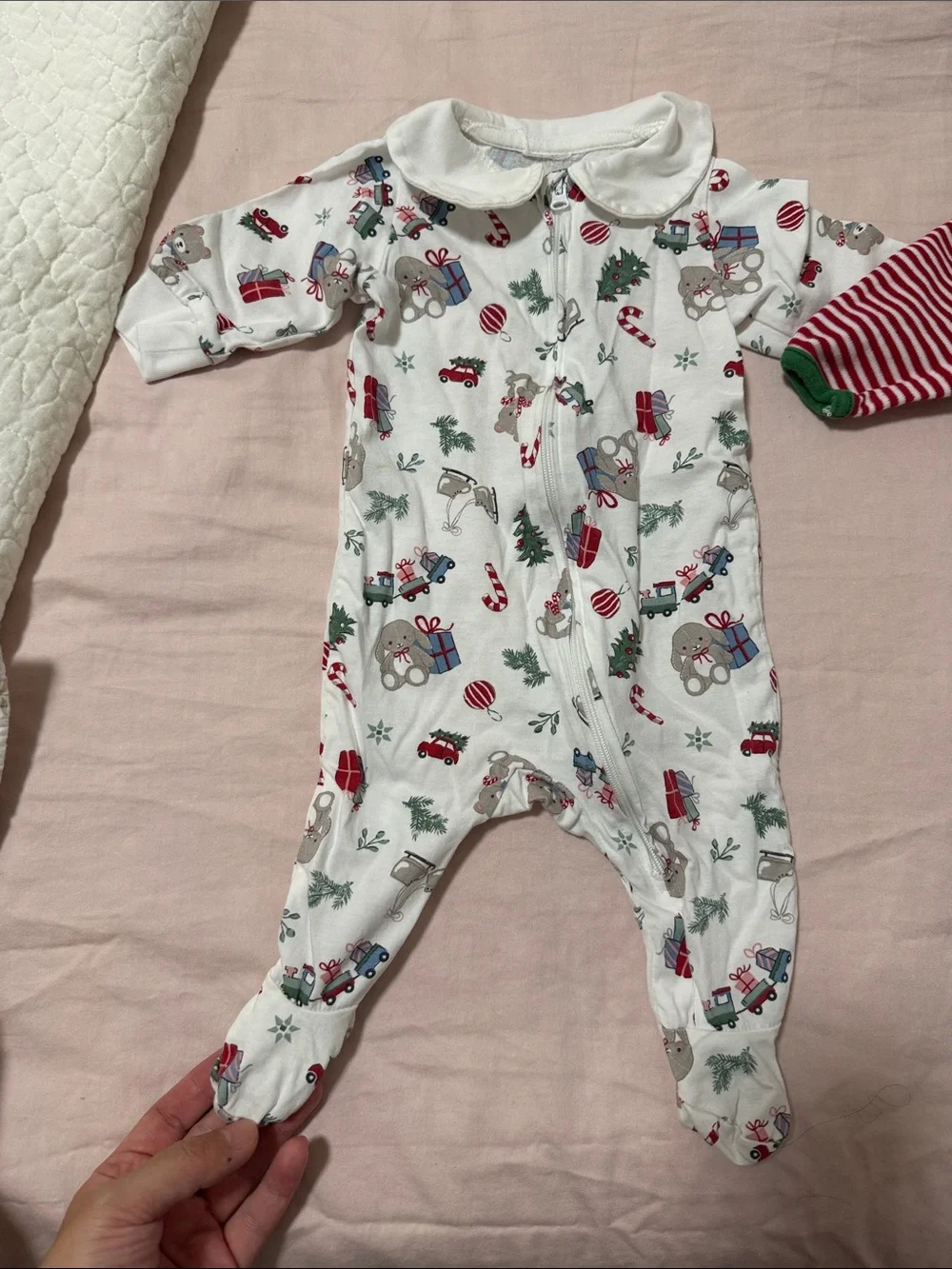 H&M and Little Me 2 pack Christmas Footed One-Piece for 3 months